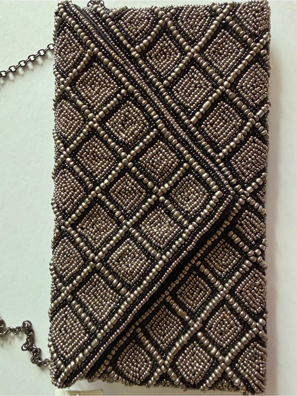 Dress Barn Metallic Bronze and Black Beaded Envelope Clutch